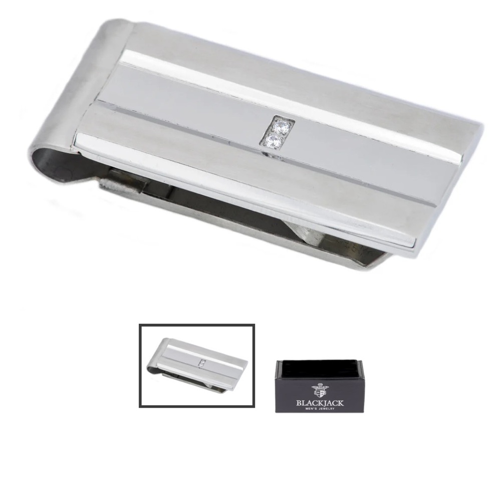 Mens Stainless Steel
Money Clip With Cubic Zirconia